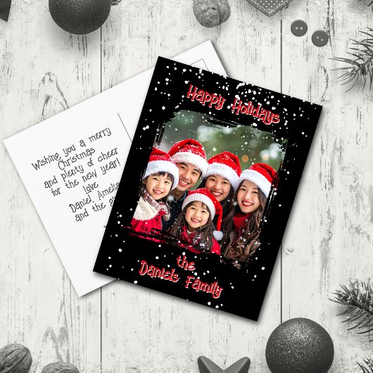 Schattige kerst-sneeuwfamiliefoto briefkaart