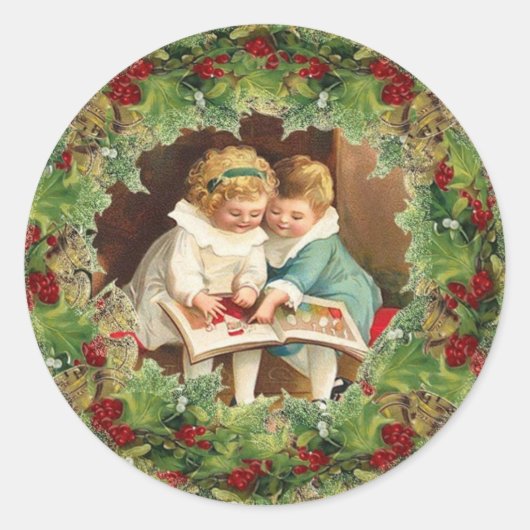 Schattige Kerst sticker Kinderen Lezen (Voorkant)