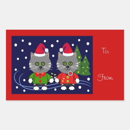 Schattige Kerst sticker met katten (Voorkant)