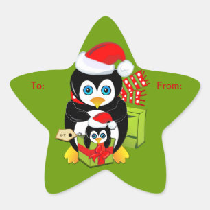 Schattige Kerst sticker met pinguïns