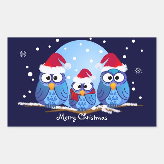 Schattige Kerst sticker met Uilen (Voorkant)