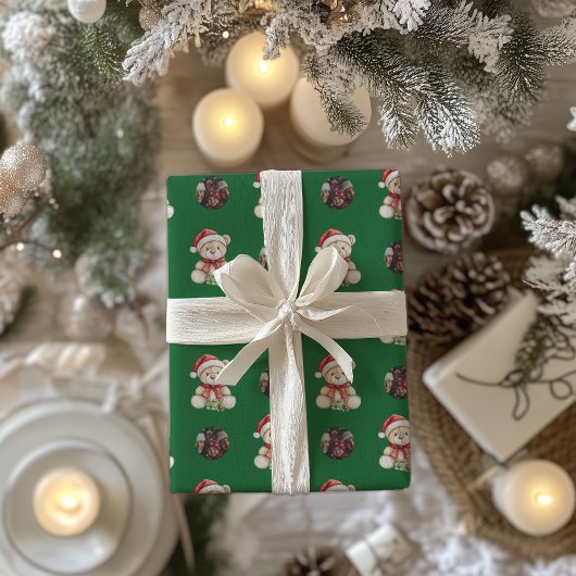 Schattige Kerst Teddybeer Custom Foto Cadeaupapier