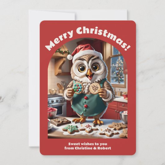 Schattige kerst Uil Baking Cookie Schattige Cosy R Feestdagenkaart (Voorkant)