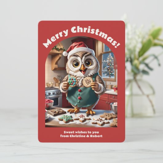 Schattige kerst Uil Baking Cookie Schattige Cosy R Feestdagenkaart (Staand voorkant)