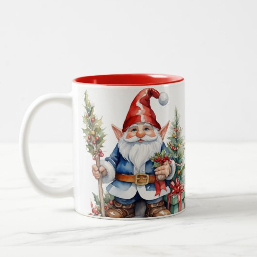 Schattige Kerst Vrolijke Gnome Koffie Mok, Tweekleurige Koffiemok (Links)