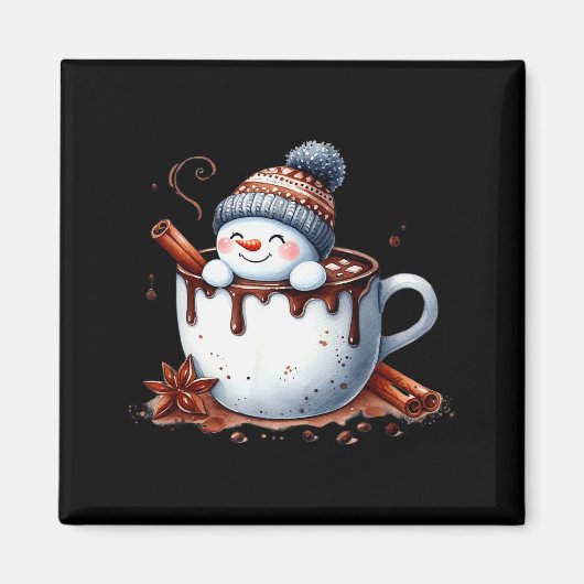Schattige Kerst Warme Chocolade Sneeuwman Magneet (Voorkant)