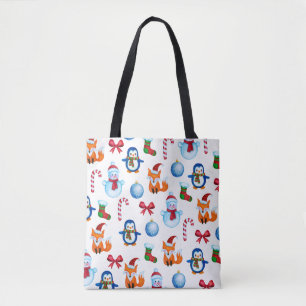 Schattige Kerst Waterverf Illustratiepatroon Tote Bag