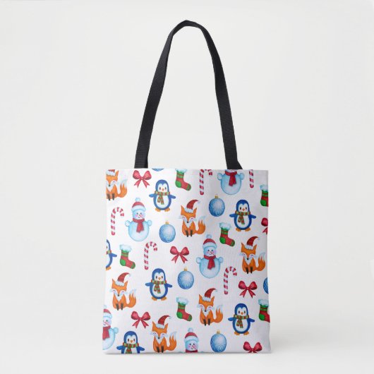Schattige Kerst Waterverf Illustratiepatroon Tote Bag (Voorkant)