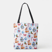 Schattige Kerst Waterverf Illustratiepatroon Tote Bag (Achterkant)