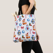 Schattige Kerst Waterverf Illustratiepatroon Tote Bag (Dichtbij)