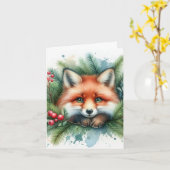 Schattige kerst Waterverf rode vos Kaart (Gele Bloem)