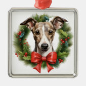 SCHATTIGE KERST WHIPPET DOG KRANS METALEN ORNAMENT (Voorkant)