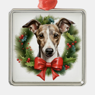SCHATTIGE KERST WHIPPET DOG KRANS METALEN ORNAMENT