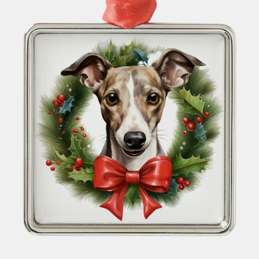 SCHATTIGE KERST WHIPPET DOG KRANS METALEN ORNAMENT (Voorkant)