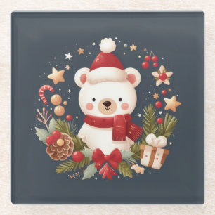 Schattige Kerst/Winter beer in krans Glazen Onderzetter