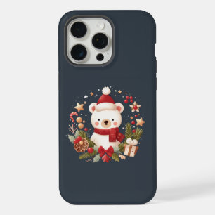 Schattige Kerst/Winter beer in krans iPhone 15 Pro Max Case