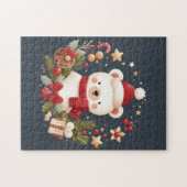 Schattige Kerst/Winter beer in krans Legpuzzel (Horizontaal)