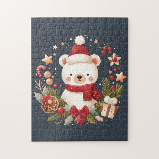 Schattige Kerst/Winter beer in krans Legpuzzel (Verticaal)