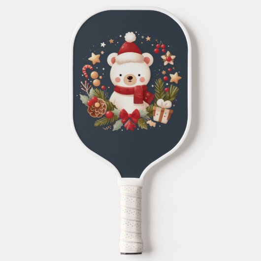 Schattige Kerst/Winter beer in krans Pickleball Paddle (Voorkant)