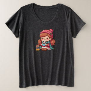 Schattige kerst/wintermeisje met cacao grote maat t-shirt