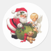 schattige kerstavond Santa Angel Holiday Ronde Sticker (Voorkant)