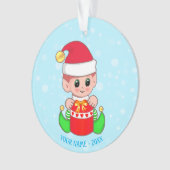 Schattige Kerstbaby-elf, aangepaste naam op lichtb Ornament (voorkant)
