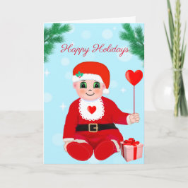 Schattige Kerstbaby, hart en dennenboom Feestdagen Kaart