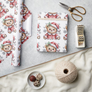 Schattige Kerstbeer en Sneeuwvlokken Baby Shower Cadeaupapier