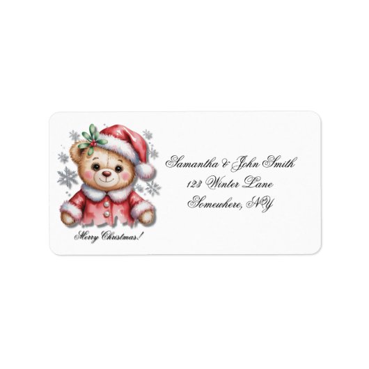 Schattige Kerstbeer en Sneeuwvlokken Return Etiket (Voorkant)