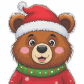 Schattige Kerstbeer Met Kerstman Hoed Sticker (Voorkant)