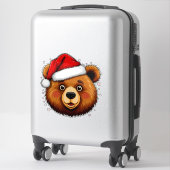 Schattige Kerstbeer Met Kerstman Hoed Sticker (Koffer)