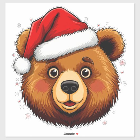 Schattige Kerstbeer Met Kerstman Hoed Sticker (Vel)