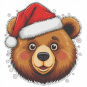 Schattige Kerstbeer Met Kerstman Hoed Sticker (Voorkant)
