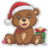 Schattige Kerstbeer Met Kerstmannenhoed Sticker (Voorkant)