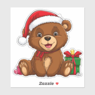 Schattige Kerstbeer Met Kerstmannenhoed Sticker