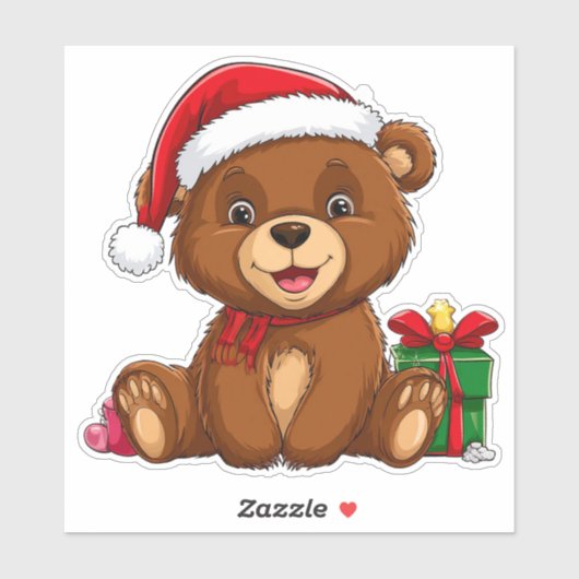 Schattige Kerstbeer Met Kerstmannenhoed Sticker (Vel)