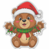 Schattige Kerstbeer Met Kerstmannenhoed Sticker (Voorkant)