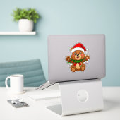 Schattige Kerstbeer Met Kerstmannenhoed Sticker (Laptop op bureau)