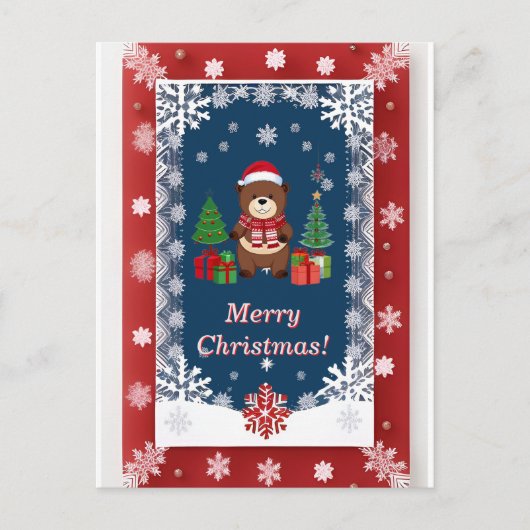 ❄️ Schattige Kerstbeer Sneeuw Kader 🎄 Feestelijk Briefkaart (Voorkant)