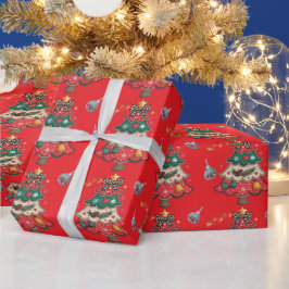 Schattige Kerstbel Lijntekening Cadeaupapier