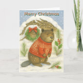 Schattige Kerstbever Kinderen Feestdagen Kaart (Voorkant)