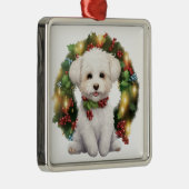 SCHATTIGE KERSTBICHON FRISE HONDENKRANS METALEN ORNAMENT (Rechts)
