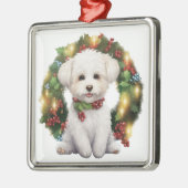 SCHATTIGE KERSTBICHON FRISE HONDENKRANS METALEN ORNAMENT (Links)