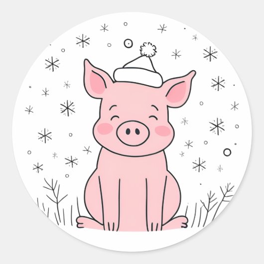 Schattige kerstbiggetje met sneeuw ronde sticker (Voorkant)