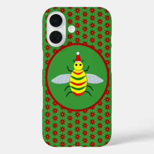 Schattige Kerstbij en Poinsettia Bloemen iPhone 16 Hoesje