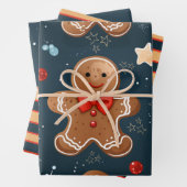 Schattige kerstblauw en rood peperkoekpatroon inpakpapier vel (In situ)