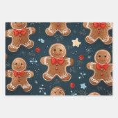 Schattige kerstblauw en rood peperkoekpatroon inpakpapier vel (Voorkant)