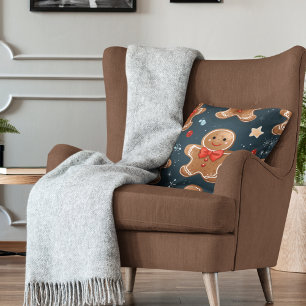 Schattige kerstblauw en rood peperkoekpatroon kussen