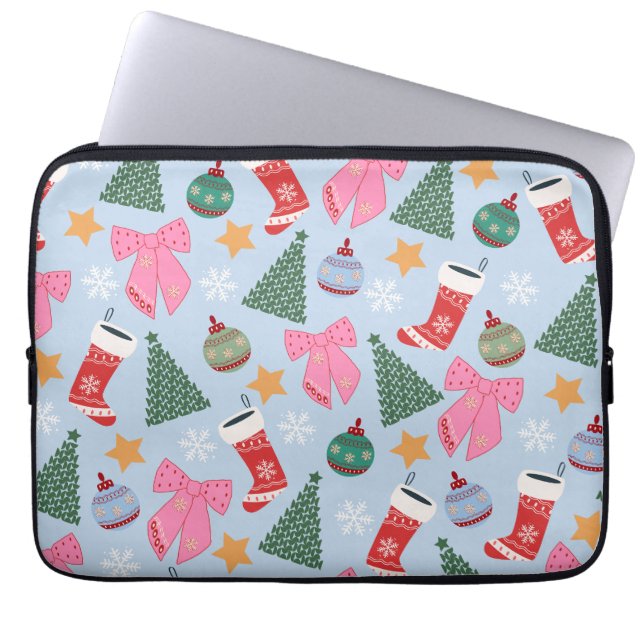 Schattige kerstblauw laptop sleeve (Voorkant)