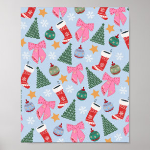 Schattige kerstblauw poster